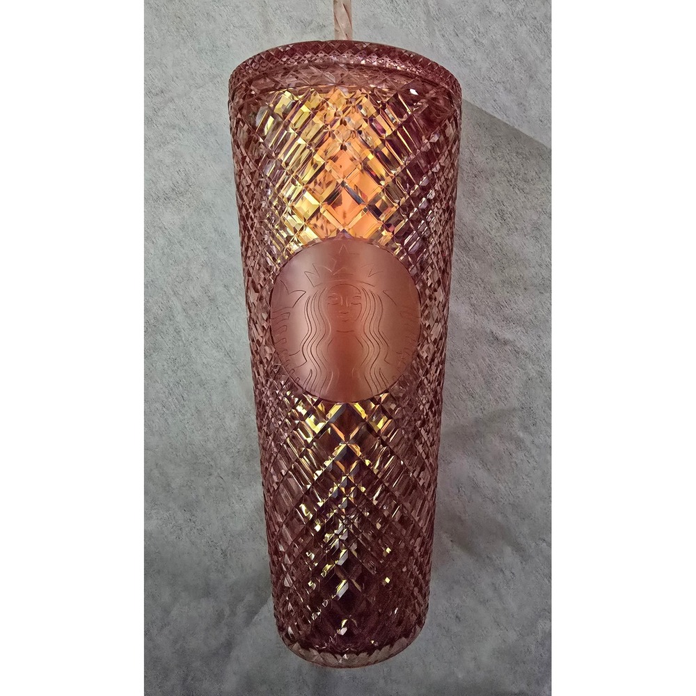 Starbucks Rose Gold Iridescent Grid Venti Tumbler 24oz Cold Cup Siren Logo 2021